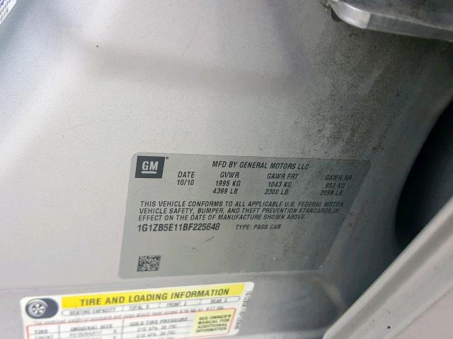 1G1ZB5E11BF225648 - 2011 CHEVROLET MALIBU LS SILVER photo 10