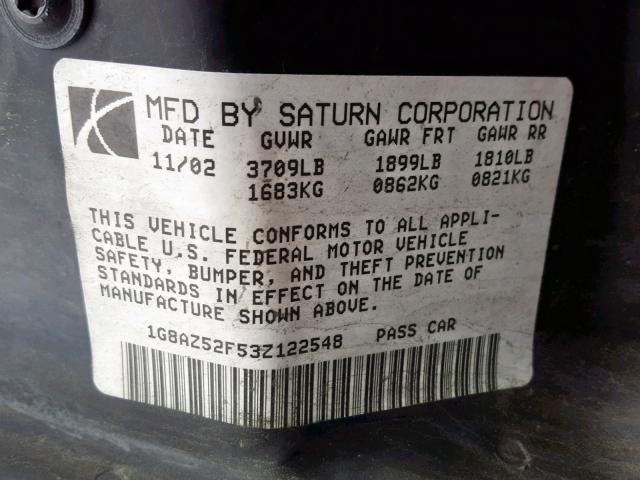 1G8AZ52F53Z122548 - 2003 SATURN ION LEVEL WHITE photo 10