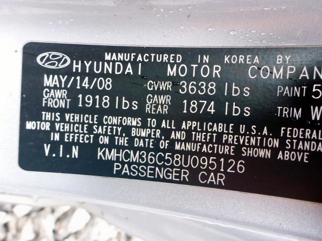 KMHCM36C58U095126 - 2008 HYUNDAI ACCENT GS SILVER photo 11