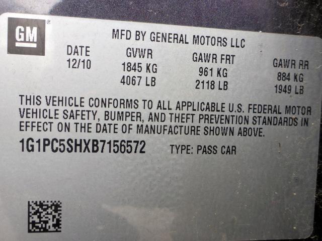 1G1PC5SHXB7156572 - 2011 CHEVROLET CRUZE LS GRAY photo 11