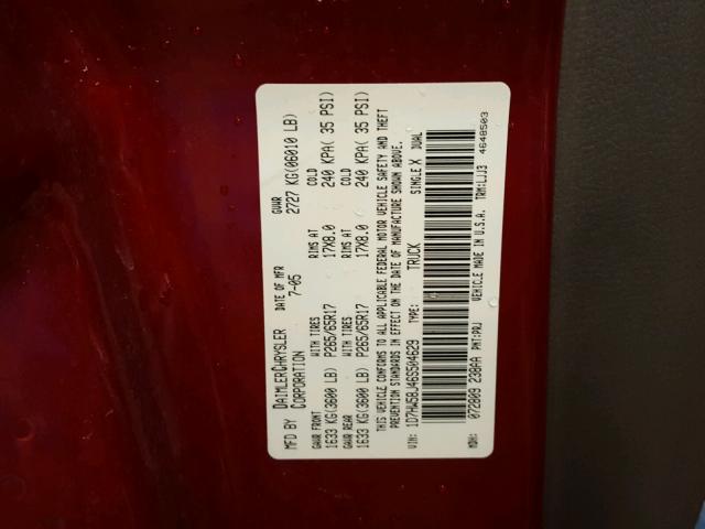 1D7HW58J46S504629 - 2006 DODGE DAKOTA QUA MAROON photo 10