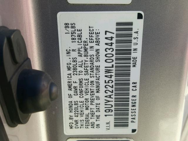 19UYA2254WL003447 - 1998 ACURA 3.0CL Silber Foto 10
