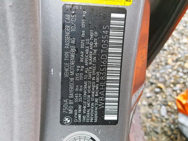 WBAHL83516DT03545 - 2006 BMW 750 I GRAY photo 10