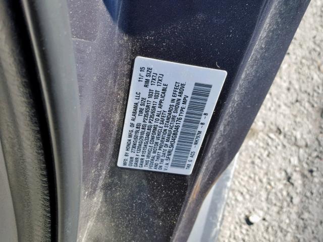 5FNRL5H34GB046176 - 2016 HONDA ODYSSEY SE GRAY photo 10