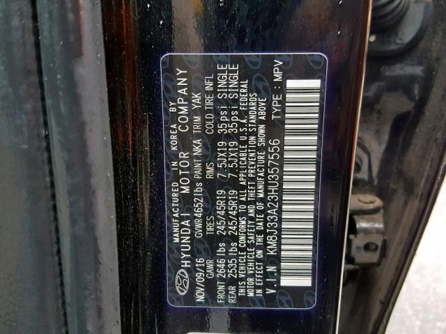 KM8J33A23HU357556 - 2017 HYUNDAI TUCSON LIM BLACK photo 10