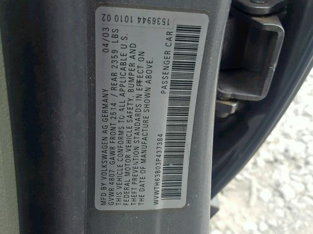 WVWTH63B03P437384 - 2003 VOLKSWAGEN PASSAT GLX 灰色 照片 10