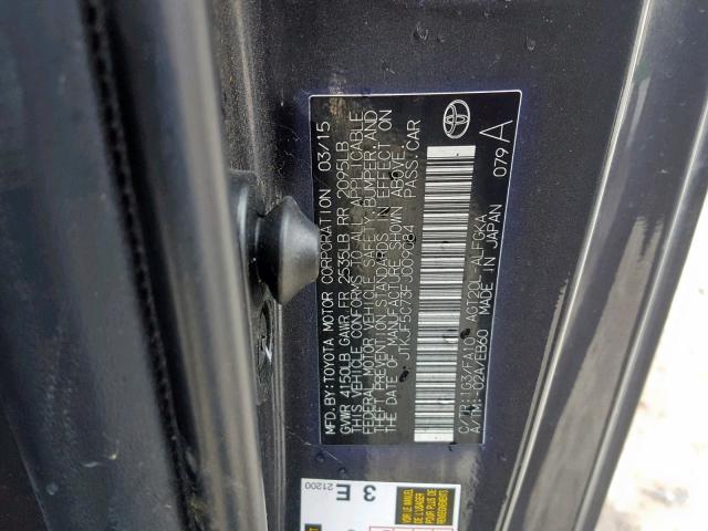 JTKJF5C73FJ009084 - 2015 TOYOTA SCION TC ნაცრისფერი ფოტო 10