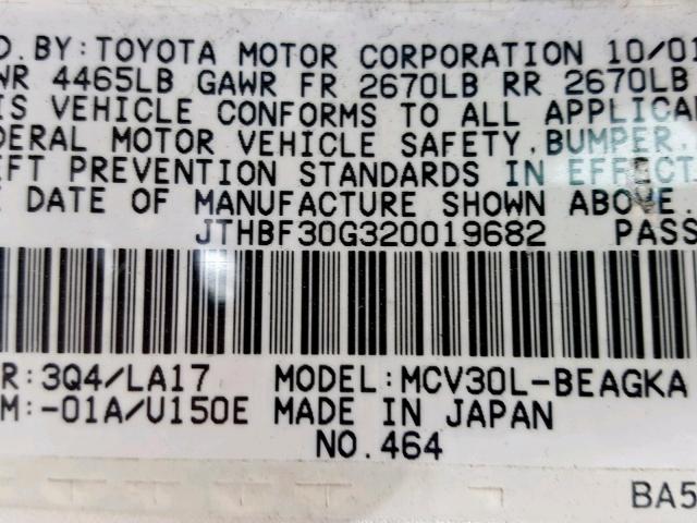 JTHBF30G320019682 - 2002 LEXUS ES 300 GRAY photo 10