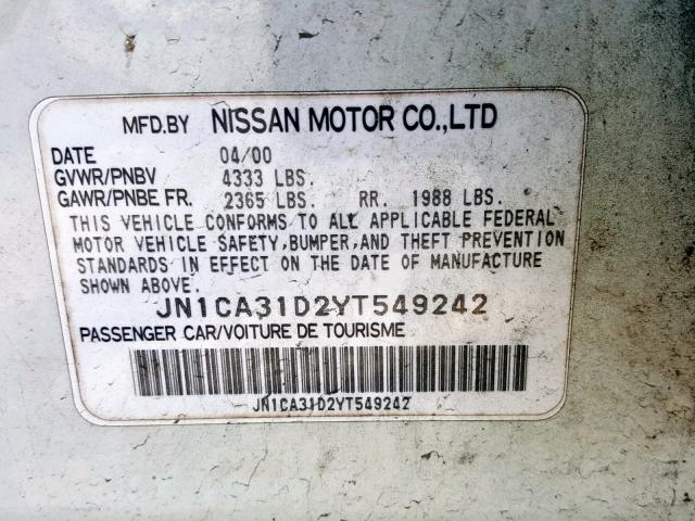 JN1CA31D2YT549242 - 2000 NISSAN MAXIMA GLE WHITE photo 10