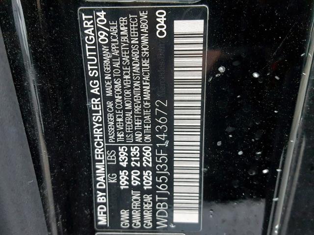 WDBTJ65J35F143672 - 2005 MERCEDES-BENZ CLK 320C BLACK photo 10