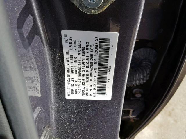 1HGCR2F82FA117417 - 2015 HONDA ACCORD EXL GRAY photo 10