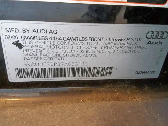 WAUHF78P37A053112 - 2007 AUDI A3 2 BLACK photo 10