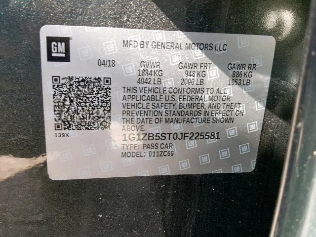 1G1ZB5ST0JF225581 - 2018 CHEVROLET MALIBU LS GRAY photo 10