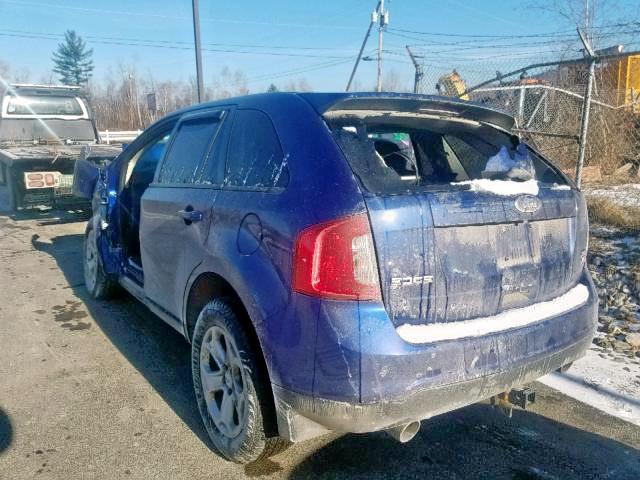 2FMDK4JC3EBB51041 - 2014 FORD EDGE SEL BLUE photo 3