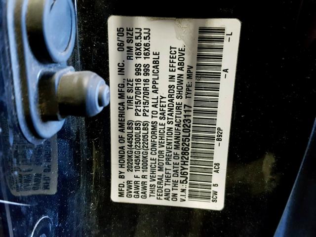 5J6YH28625L023117 - 2005 HONDA ELEMENT EX BLACK photo 10