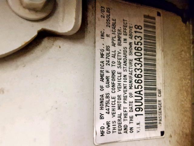 19UUA56633A065318 - 2003 ACURA 3.2TL WHITE photo 10