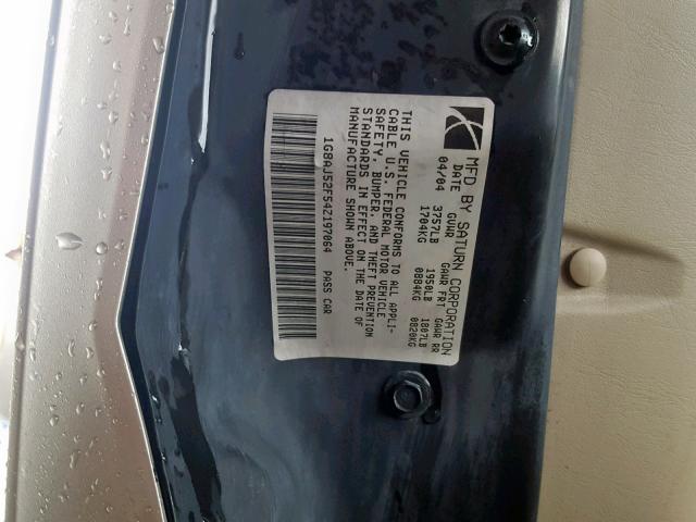 1G8AJ52F54Z197064 - 2004 SATURN ION LEVEL GOLD photo 10