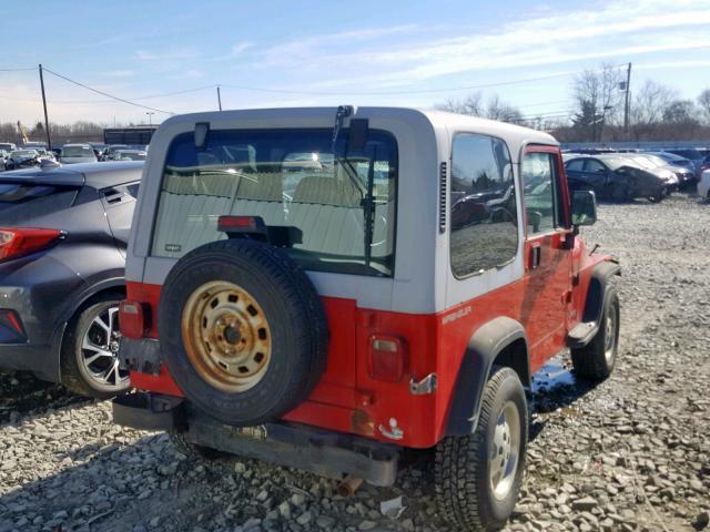 1J4FY19PXRP418766 - 1994 JEEP WRANGLER / RED photo 4