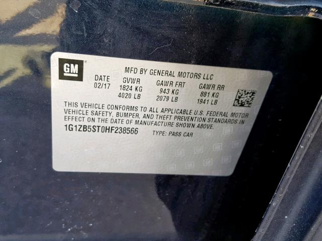 1G1ZB5ST0HF238566 - 2017 CHEVROLET MALIBU LS BLACK photo 10