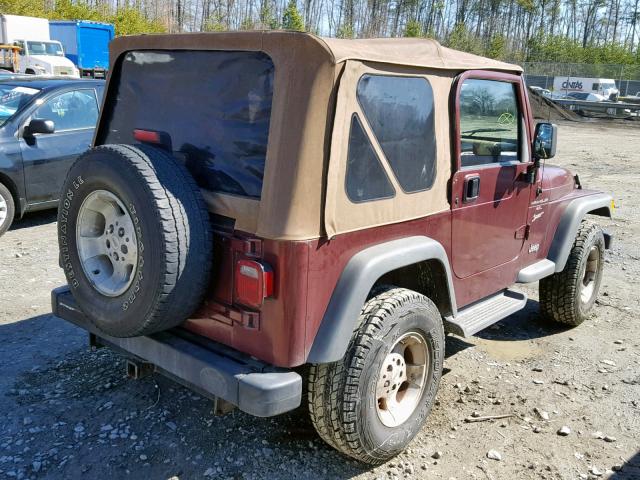 1J4FA49SX1P315457 - 2001 JEEP WRANGLER / BURGUNDY photo 4