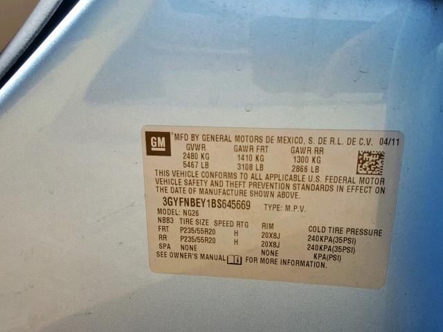 3GYFNBEY1BS645669 - 2011 CADILLAC SRX PERFOR 蓝色 照片 10