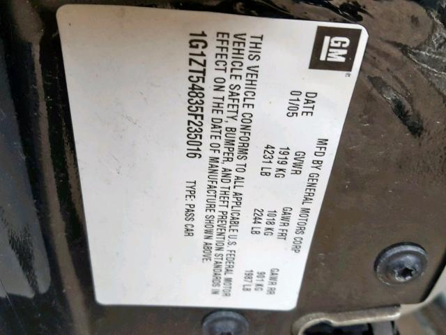 1G1ZT54835F235016 - 2005 CHEVROLET MALIBU LS BLACK photo 10
