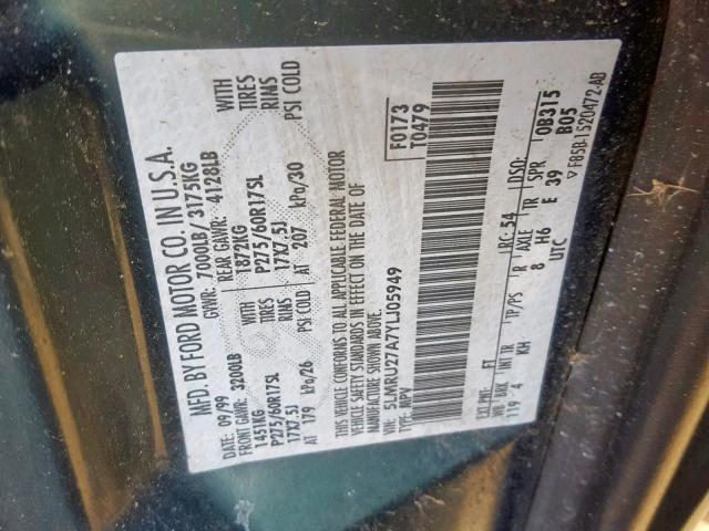 5LMRU27A7YLJ05949 - 2000 LINCOLN NAVIGATOR GREEN photo 10