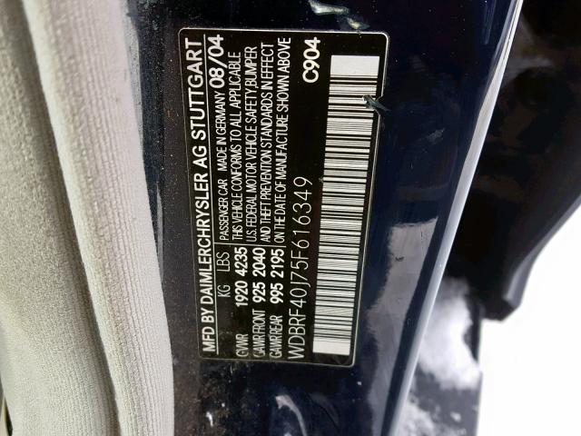 WDBRF40J75F616349 - 2005 MERCEDES-BENZ C 230K SPO BLUE photo 10