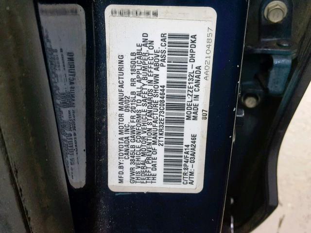 2T1KR32E73C084644 - 2003 TOYOTA MATRIX 蓝色 照片 10