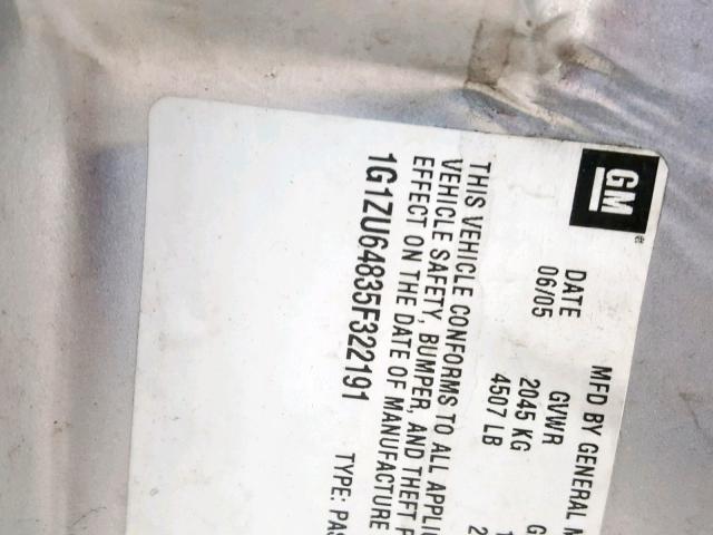 1G1ZU64835F322191 - 2005 CHEVROLET MALIBU MAX ვერცხლისფერი ფოტო 10