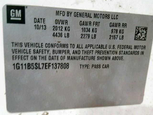 1G11B5SL7EF137808 - 2014 CHEVROLET MALIBU LS WHITE photo 10