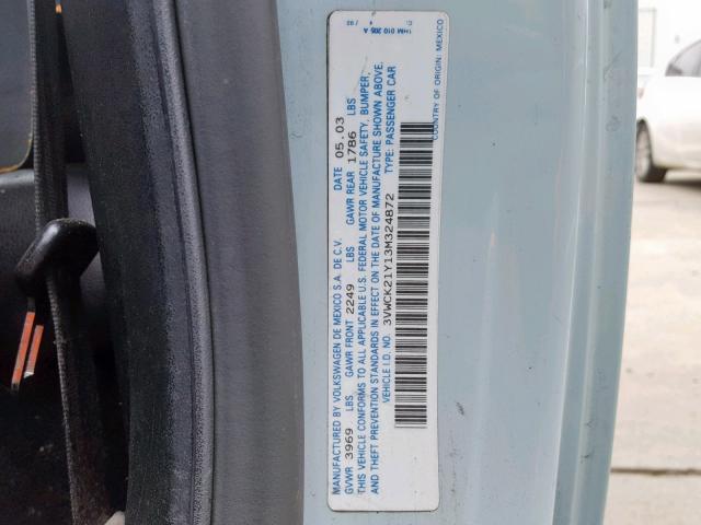 3VWCK21Y13M324872 - 2003 VOLKSWAGEN NEW BEETLE Mavi foto 10