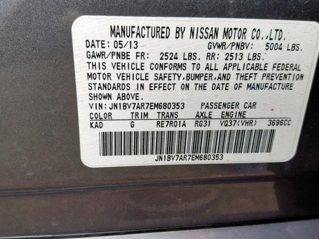 JN1BV7AR7EM680353 - 2014 INFINITI Q50 BASE GRAY photo 10