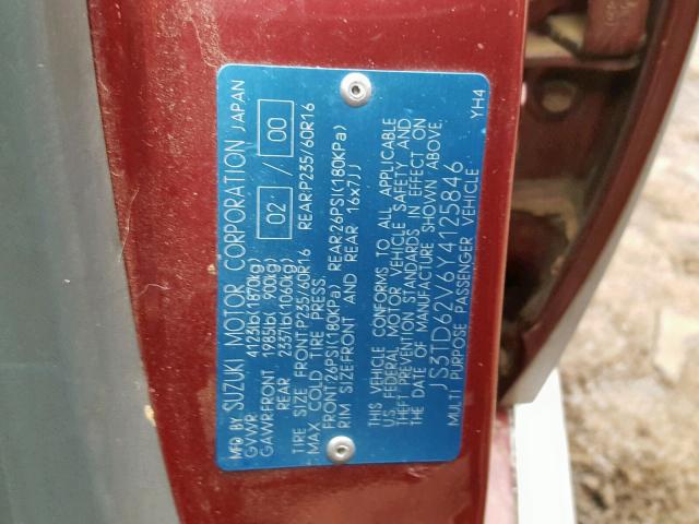 JS3TD62V6Y4125846 - 2000 SUZUKI GRAND VITA MAROON photo 10