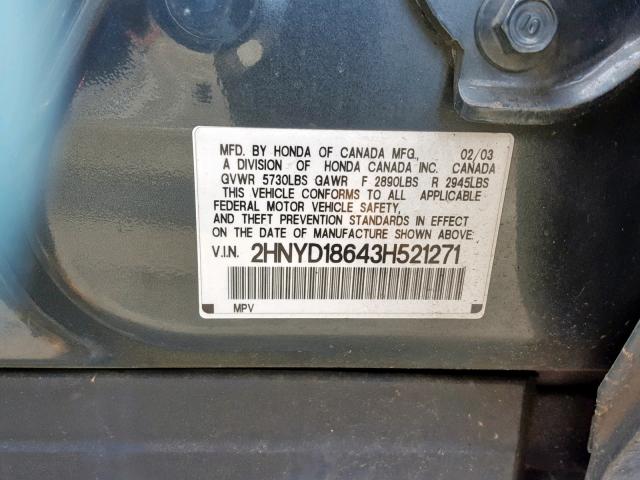 2HNYD18643H521271 - 2003 ACURA MDX TOURIN GRAY photo 10