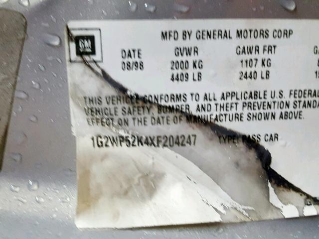 1G2WP52K4XF204247 - 1999 PONTIAC GRAND PRIX SILVER photo 10