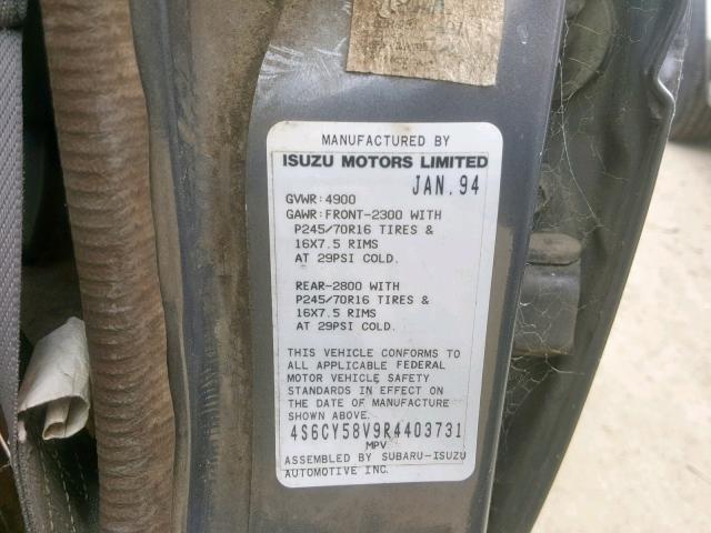 4S6CY58V9R4403731 - 1994 HONDA PASSPORT E GRAY photo 10