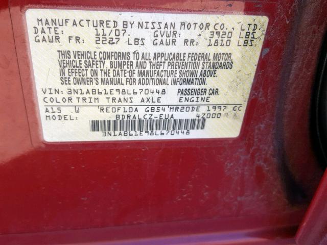 3N1AB61E98L670448 - 2008 NISSAN SENTRA 2.0 RED photo 10