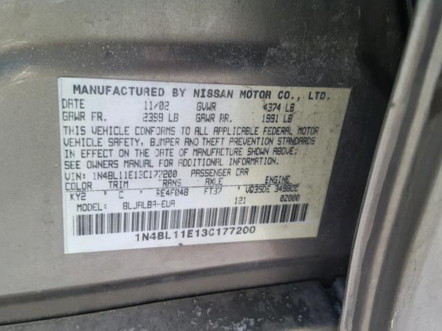 1N4BL11E13C177200 - 2003 NISSAN ALTIMA SE TAN photo 10