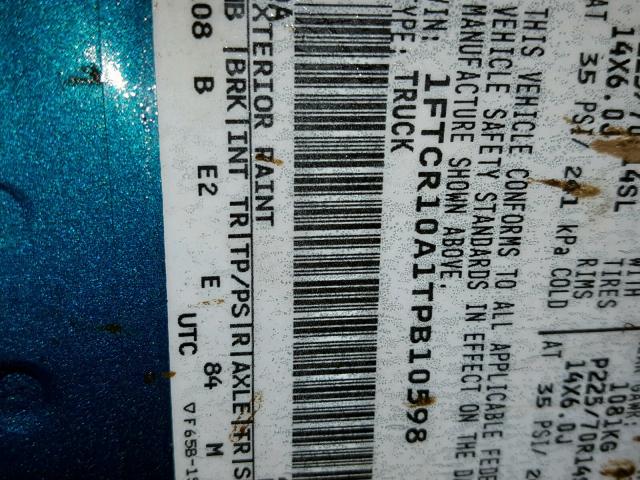 1FTCR10A1TPB10598 - 1996 FORD RANGER TEAL photo 10