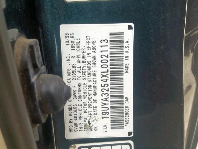 19UYA3254XL002113 - 1999 ACURA 2.3 CL GREEN photo 10