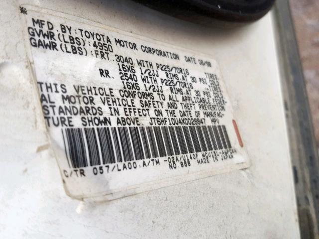 JT6HF10U4X0028847 - 1999 LEXUS RX 300 CREAM photo 10