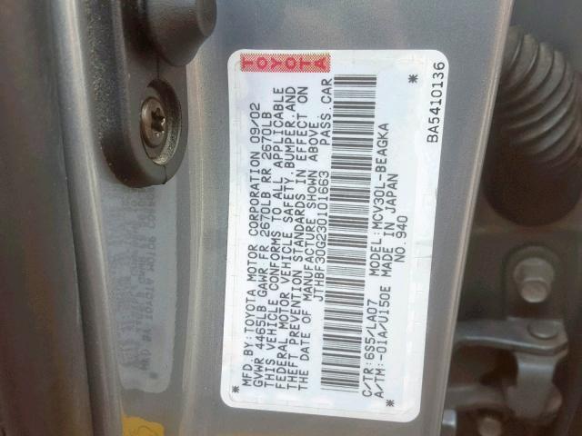 JTHBF30G230101663 - 2003 LEXUS ES 300 GRAY photo 10