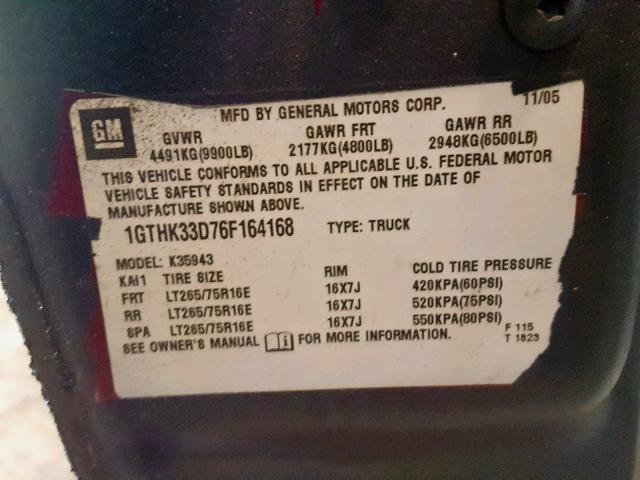 1GTHK33D76F164168 - 2006 GMC NEW SIERRA BLACK photo 10