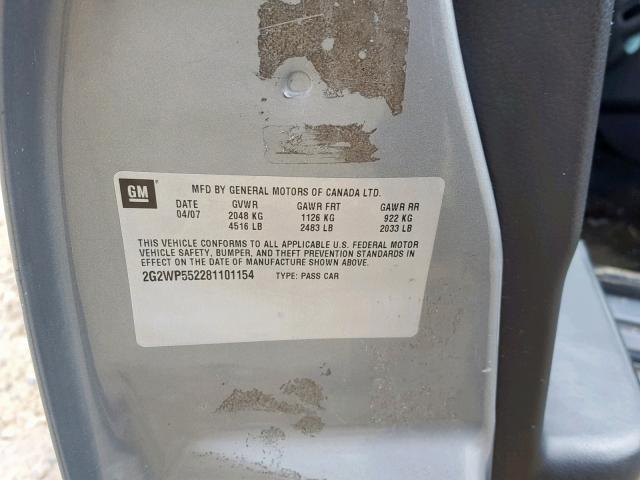 2G2WP552281101154 - 2008 PONTIAC GRAND PRIX 灰色 照片 10