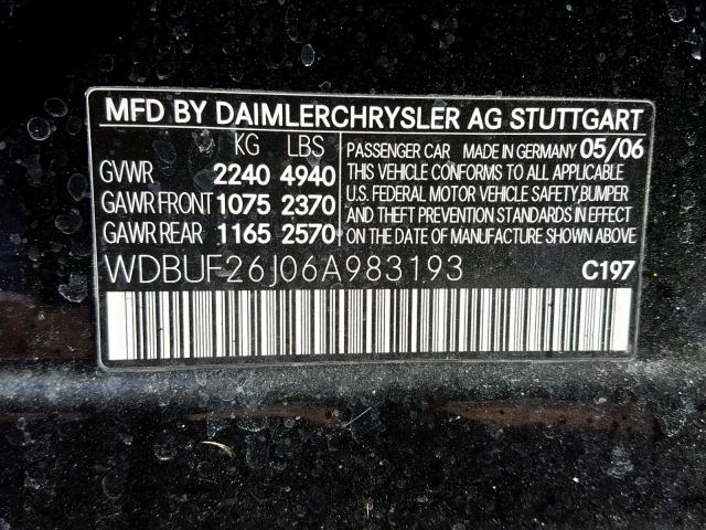 WDBUF26J06A983193 - 2006 MERCEDES-BENZ E 320 CDI BLACK photo 10