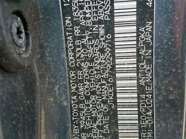 JTKDE167790299716 - 2009 SCION TC GRAY photo 10