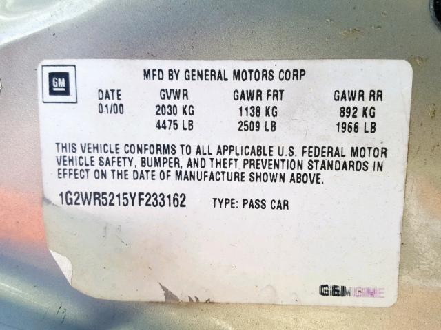 1G2WR5215YF233162 - 2000 PONTIAC GRAND PRIX SILVER photo 10