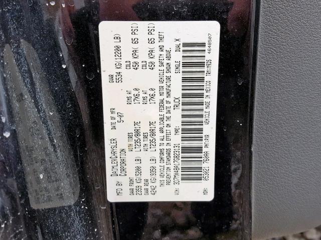 3D7MX48A17G823131 - 2007 DODGE RAM 3500 S BLACK photo 10