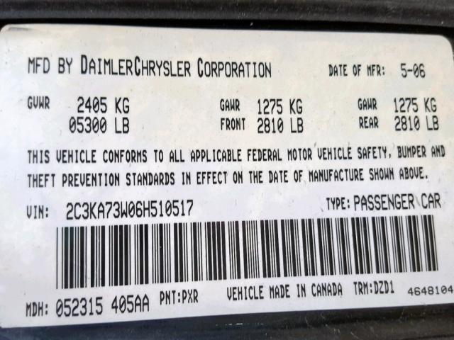 2C3KA73W06H510517 - 2006 CHRYSLER 300C SRT-8 BLACK photo 10